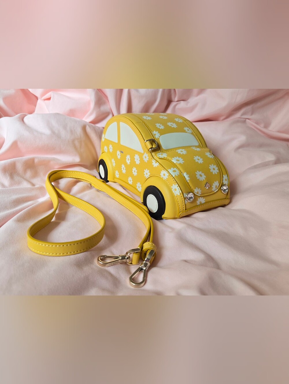 Kate Spade Beep Beep Yellow Daisy 3D Bug VW Car Crossbody Novelty Bag